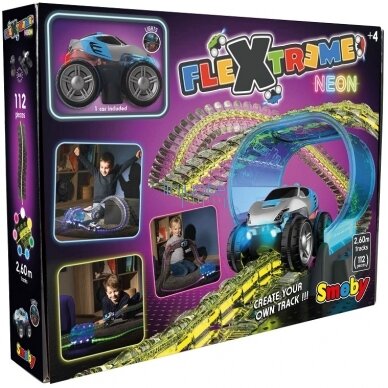 SMOBY "FLEXTREME NEON" AUTOMOBILIŲ TRASA SU AUTOMOBILIŲ STARTERIO RINKINIU, 180917