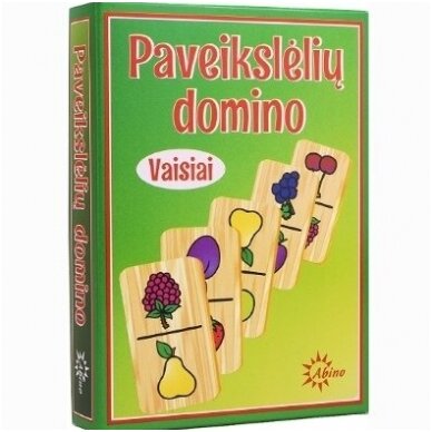 VAIKIŠKAS STALO ŽAIDIMAS, LIETUVIŲ KALBA "VAISIAI. PAVEIKSLĖLIŲ DOMINO", 5907438272229