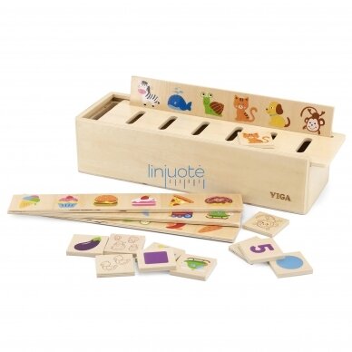 VIGA WOODEN EDUCATIONAL SORTER ŽAIDIMAS GYVŪNAI VAISIAI DARŽOVĖS MONTESSORI, 44503